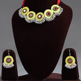 Yellow - fabart german silver mirror work choker necklace