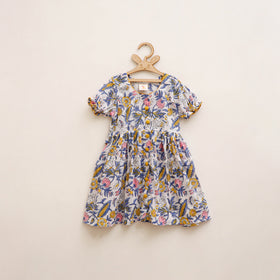 Pure Cotton Girls Frock Dress in Sanganeri Floral Prints (3-4 Years) 09