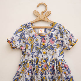 Pure Cotton Girls Frock Dress in Sanganeri Floral Prints (3-4 Years) 09