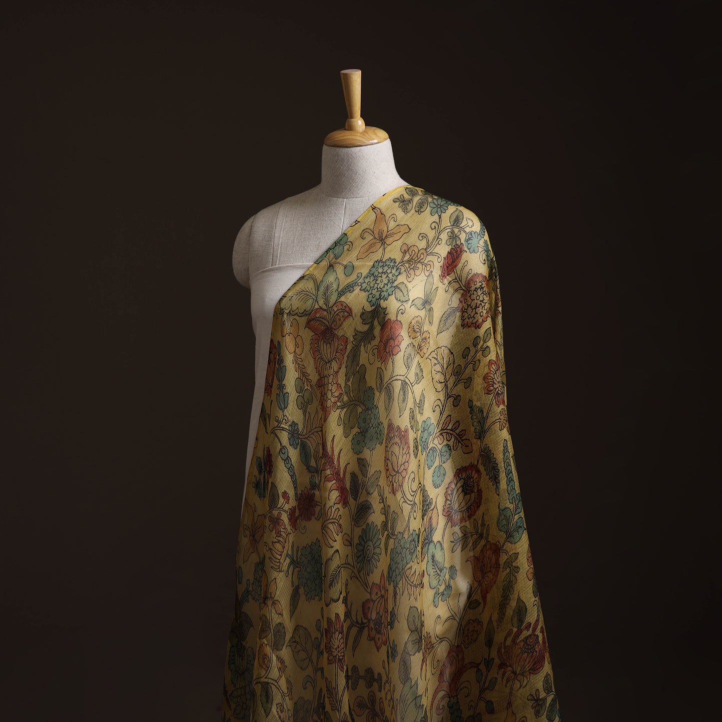 Srikalahasti Pen Work Handpainted Kalamkari Handloom Kota Doria Silk Fabric 10