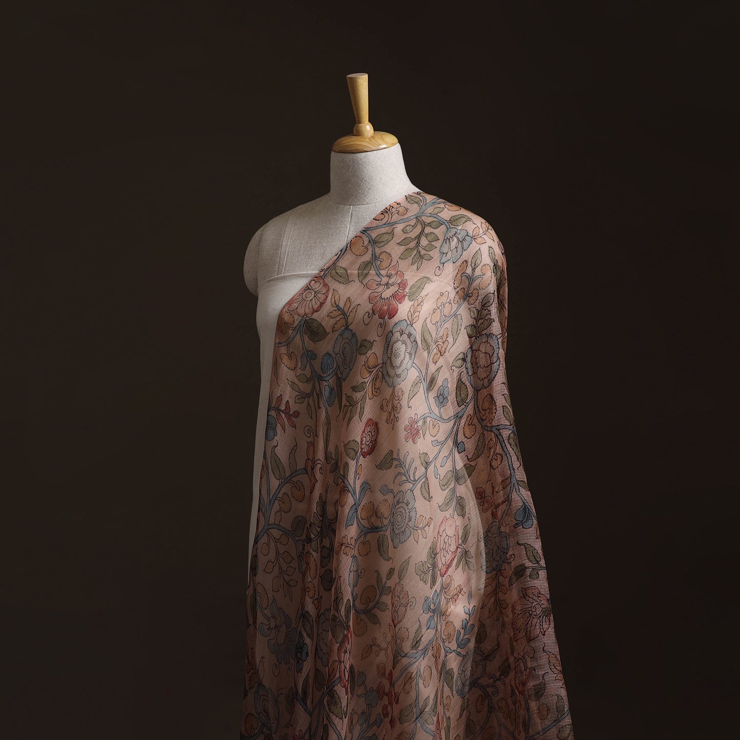 Srikalahasti Pen Work Handpainted Kalamkari Handloom Kota Doria Silk Fabric 12