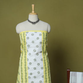 Yellow - 3pc hand embroidery cotton lucknow chikankari