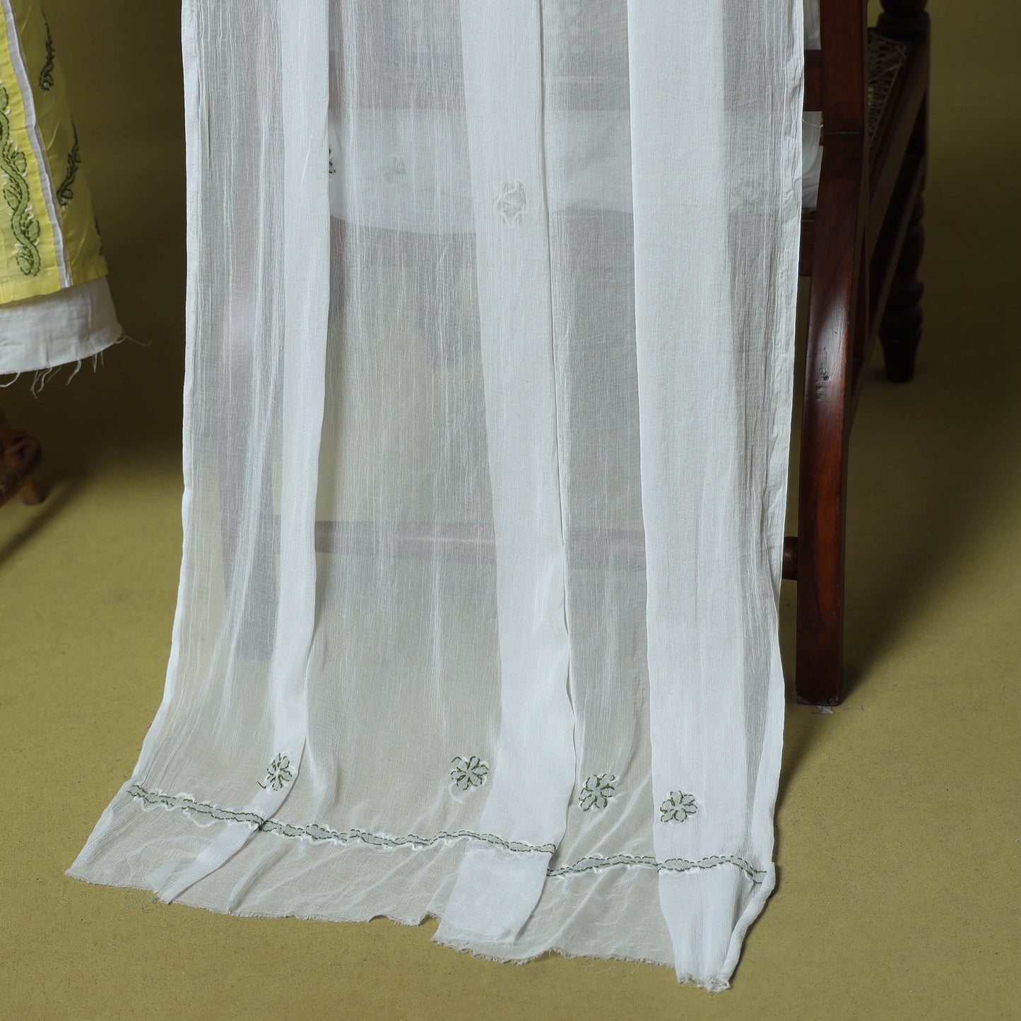 Yellow - 3pc hand embroidery cotton lucknow chikankari