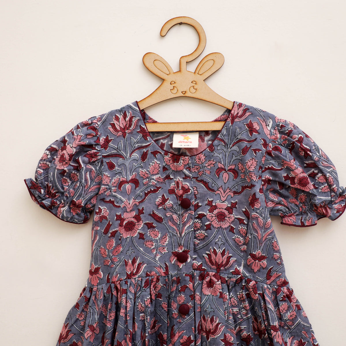 Pure Cotton Girls Frock Dress in Sanganeri Floral Prints (3-4 Years) 11