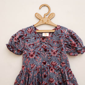 Pure Cotton Girls Frock Dress in Sanganeri Floral Prints (3-4 Years) 11