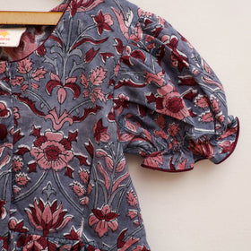 Pure Cotton Girls Frock Dress in Sanganeri Floral Prints (3-4 Years) 11