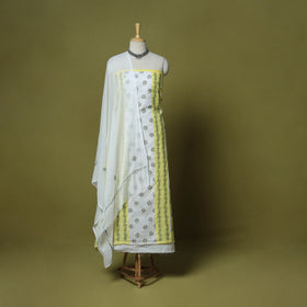 Yellow - 3pc hand embroidery cotton lucknow chikankari