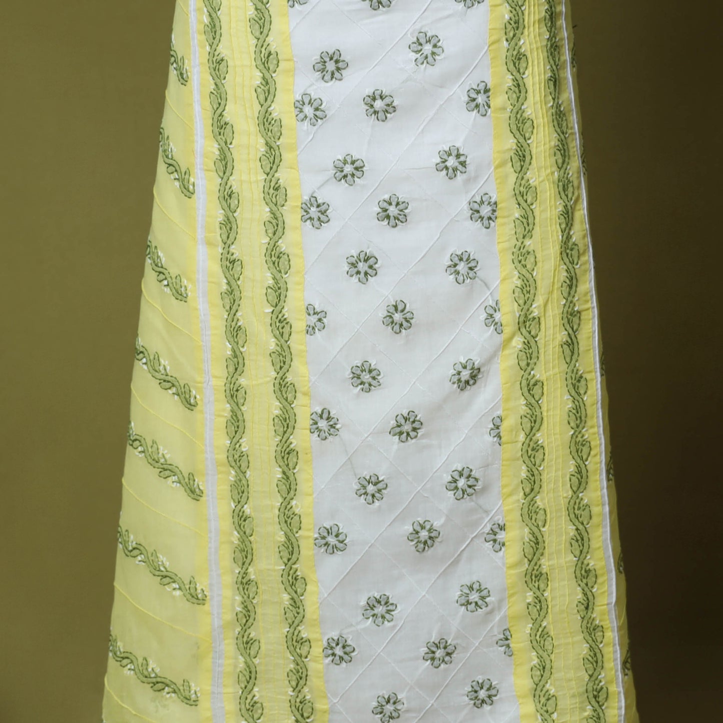 Yellow - 3pc hand embroidery cotton lucknow chikankari