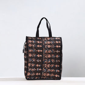 Black Handmade Bagru Block Printed Cotton Shopping Bag 03