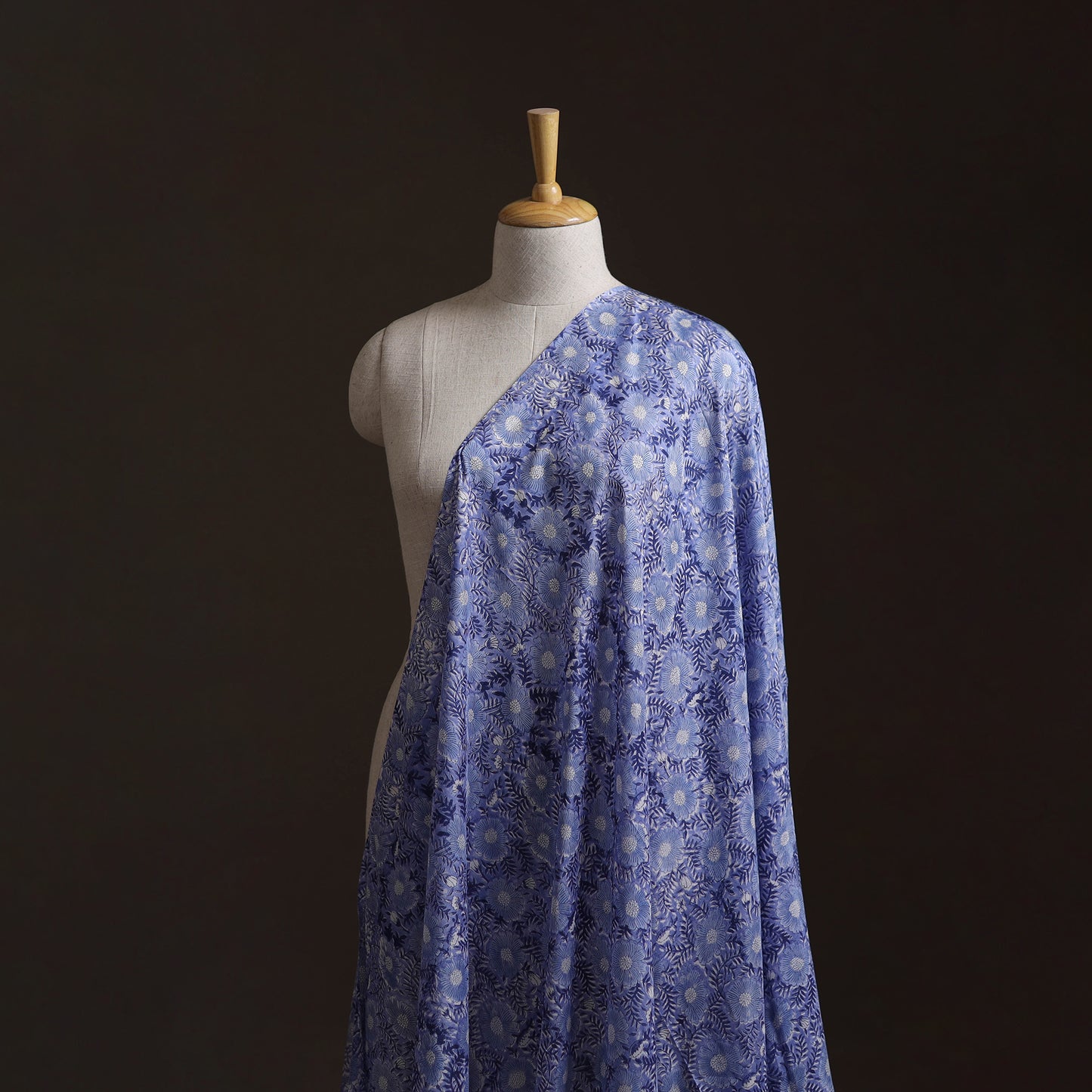 Blue - Sanganeri Hand Block Print Modal Silk Fabric 28