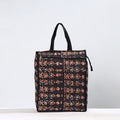Black Handmade Bagru Block Printed Cotton Shopping Bag 03