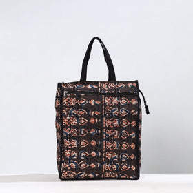 Black Handmade Bagru Block Printed Cotton Shopping Bag 03