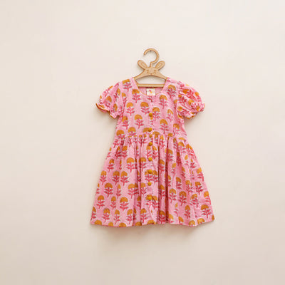 Pure Cotton Girls Frock Dress in Sanganeri Floral Prints (3-4 Years) 15