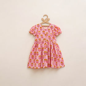 Pure Cotton Girls Frock Dress in Sanganeri Floral Prints (3-4 Years) 15