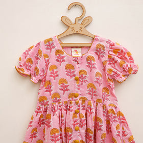 Pure Cotton Girls Frock Dress in Sanganeri Floral Prints (3-4 Years) 15