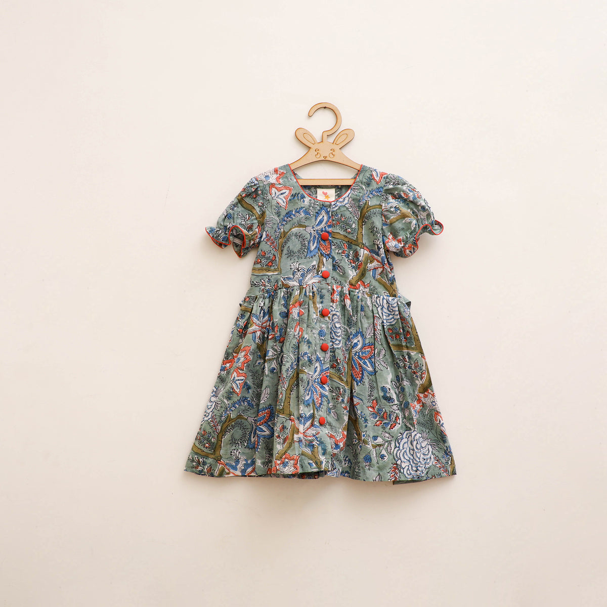 Pure Cotton Girls Frock Dress in Sanganeri Floral Prints (3-4 Years) 17