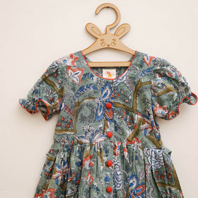 Pure Cotton Girls Frock Dress in Sanganeri Floral Prints (3-4 Years) 17