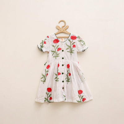 Pure Cotton Girls Frock Dress in Sanganeri Floral Prints (3-4 Years) 19