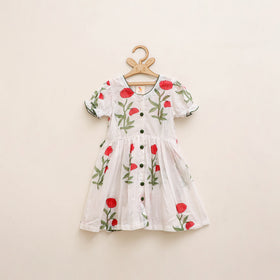 Pure Cotton Girls Frock Dress in Sanganeri Floral Prints (3-4 Years) 19
