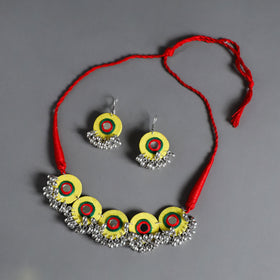 Yellow - fabart german silver mirror work choker necklace