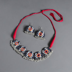 Grey - fabart german silver mirror work choker necklace set
