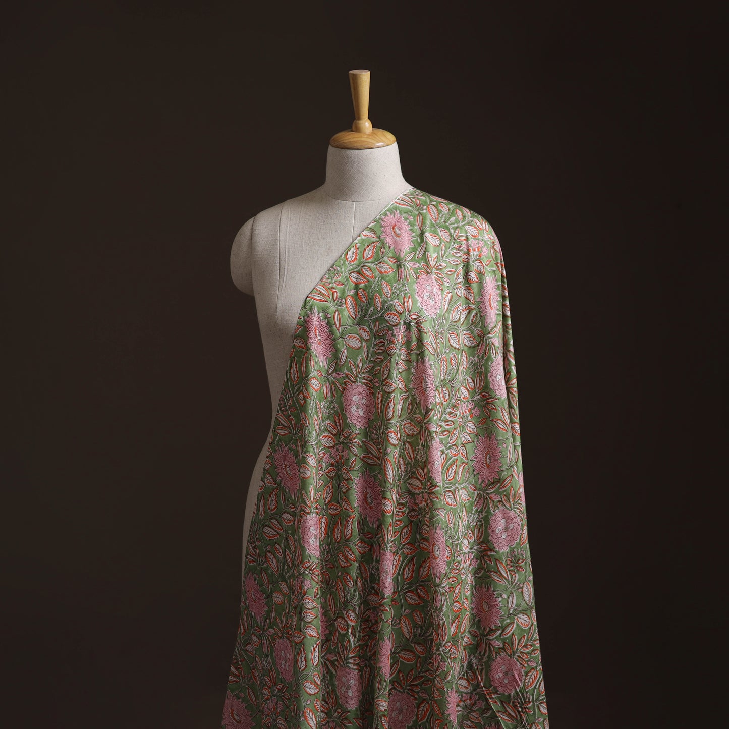 Green - Sanganeri Hand Block Print Modal Silk Fabric 11