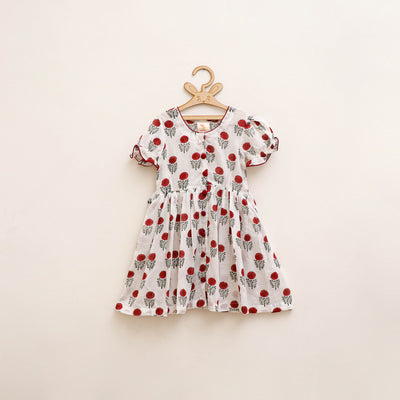 Pure Cotton Girls Frock Dress in Sanganeri Floral Prints (3-4 Years) 21