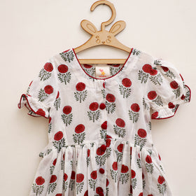 Pure Cotton Girls Frock Dress in Sanganeri Floral Prints (3-4 Years) 21