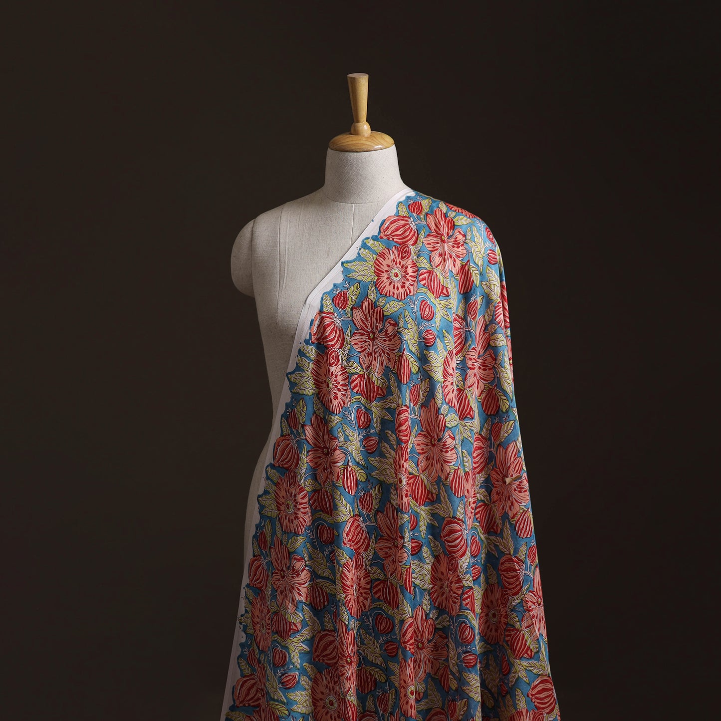 Blue - Sanganeri Hand Block Print Modal Silk Fabric 08