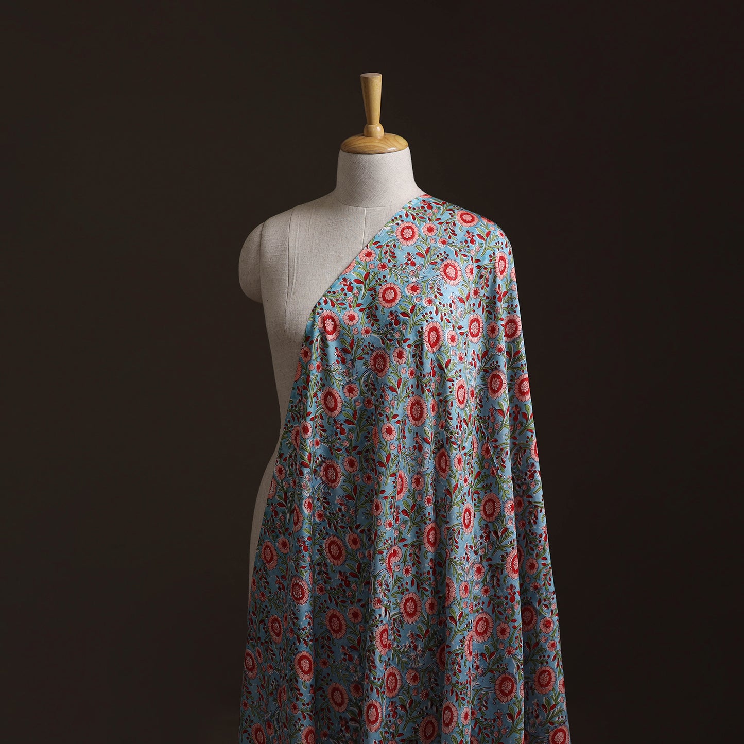 Blue - Sanganeri Hand Block Print Modal Silk Fabric 07