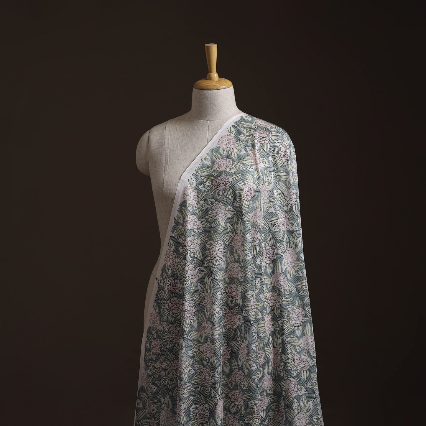 Green - Sanganeri Hand Block Print Modal Silk Fabric 06