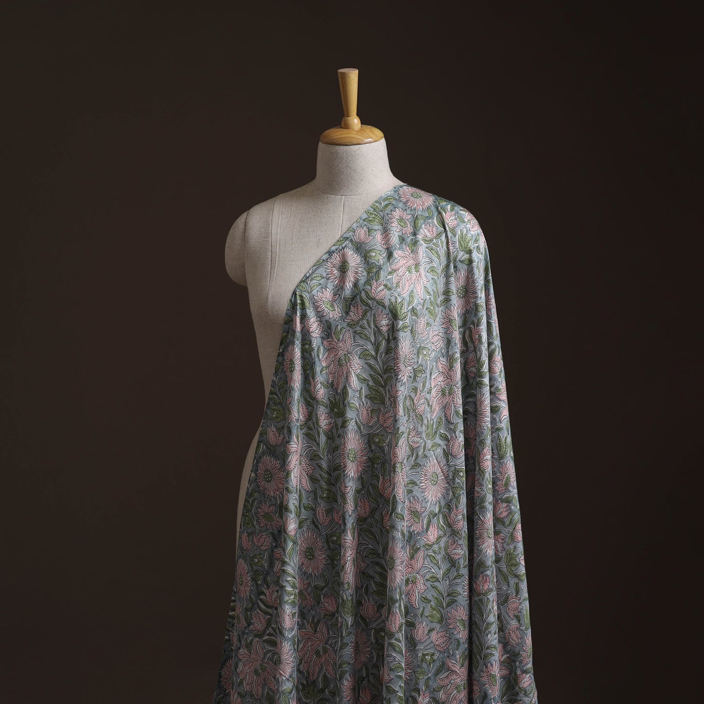 Green - Sanganeri Hand Block Print Modal Silk Fabric 04