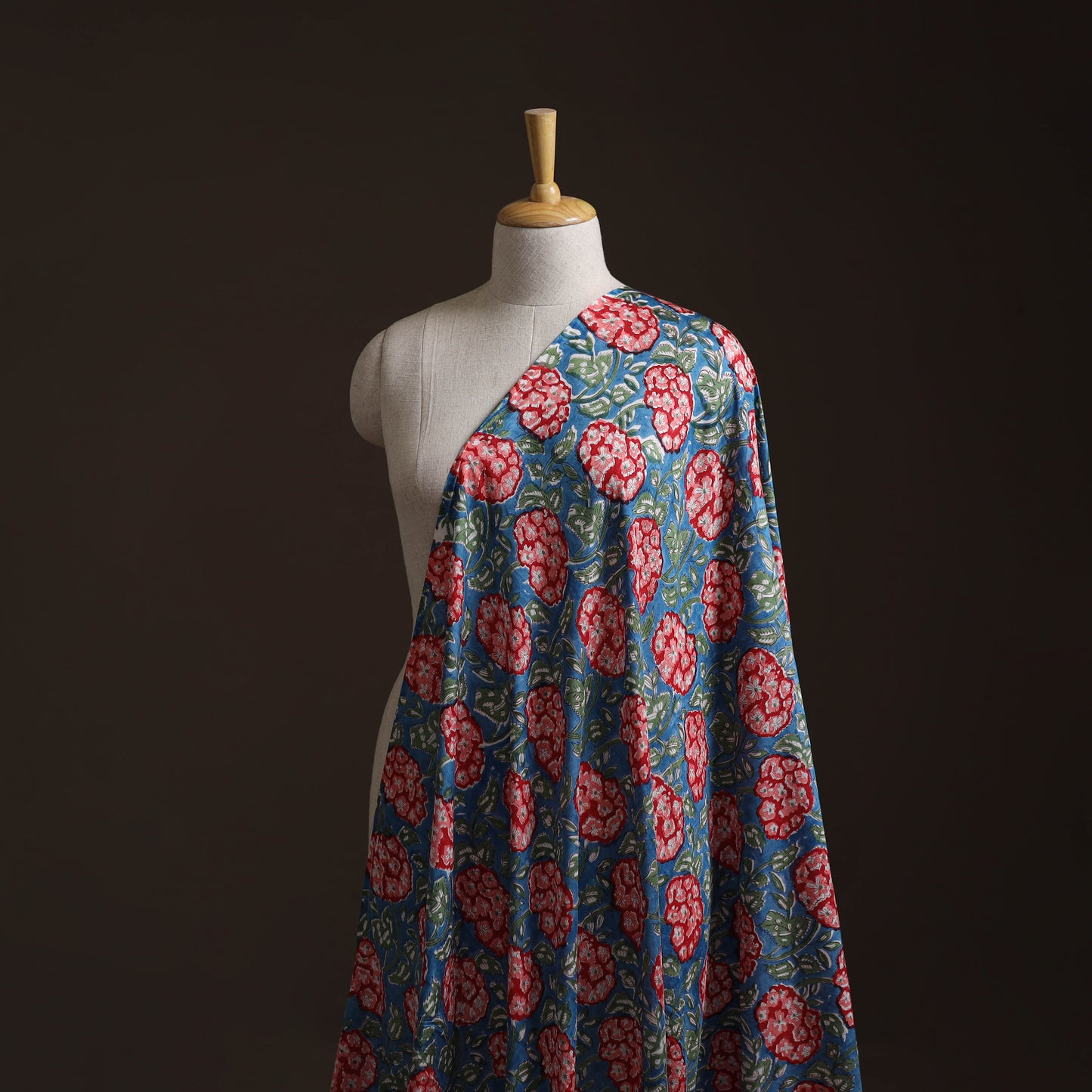 Blue - Sanganeri Hand Block Print Modal Silk Fabric 03