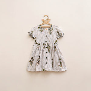 White - Pure Cotton Girls Frock Dress in Sanganeri Floral Prints (3-4 Years) 23