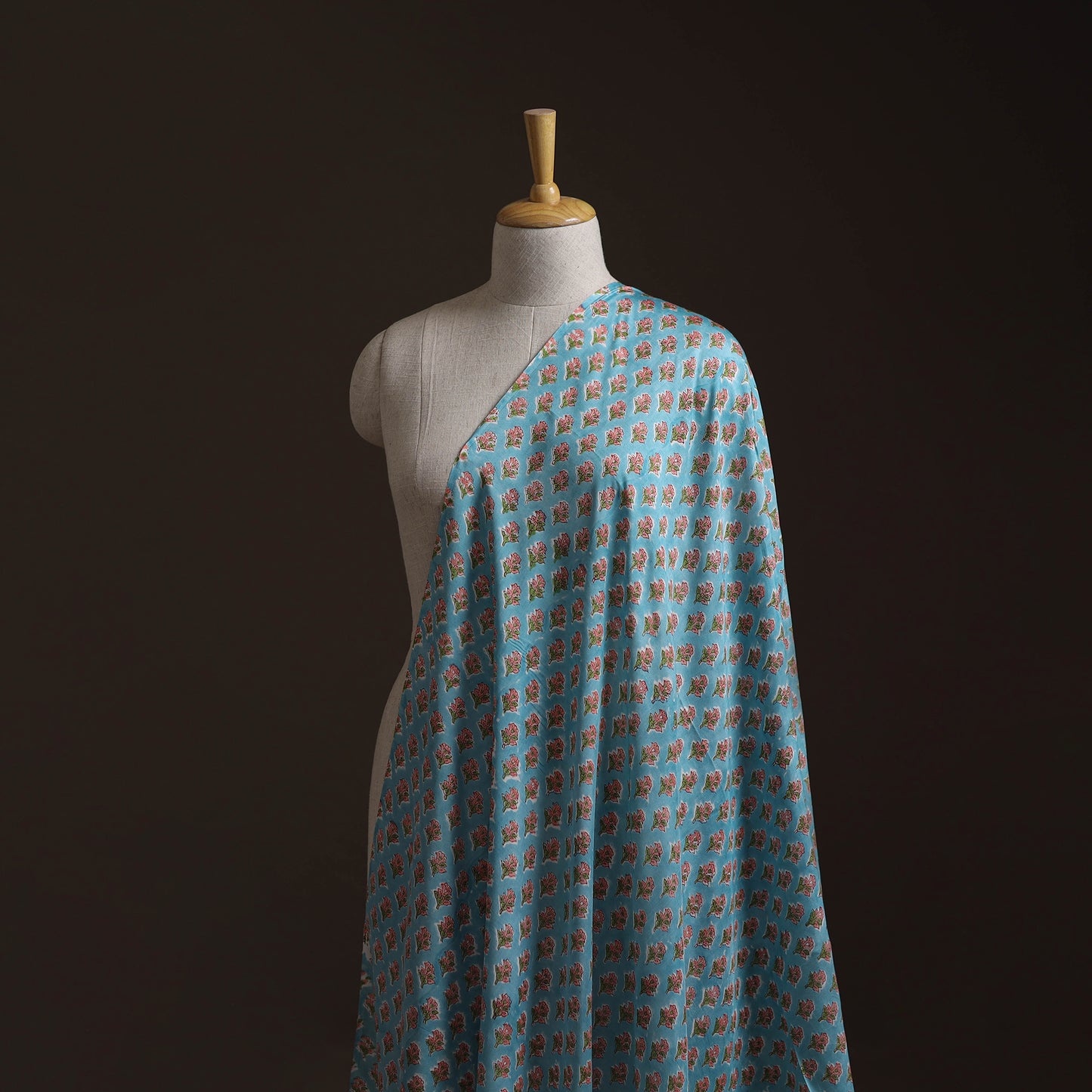 Blue - Sanganeri Hand Block Print Modal Silk Fabric 05