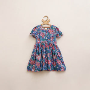 Blue - Pure Cotton Girls Frock Dress in Sanganeri Floral Prints (3-4 Years) 25