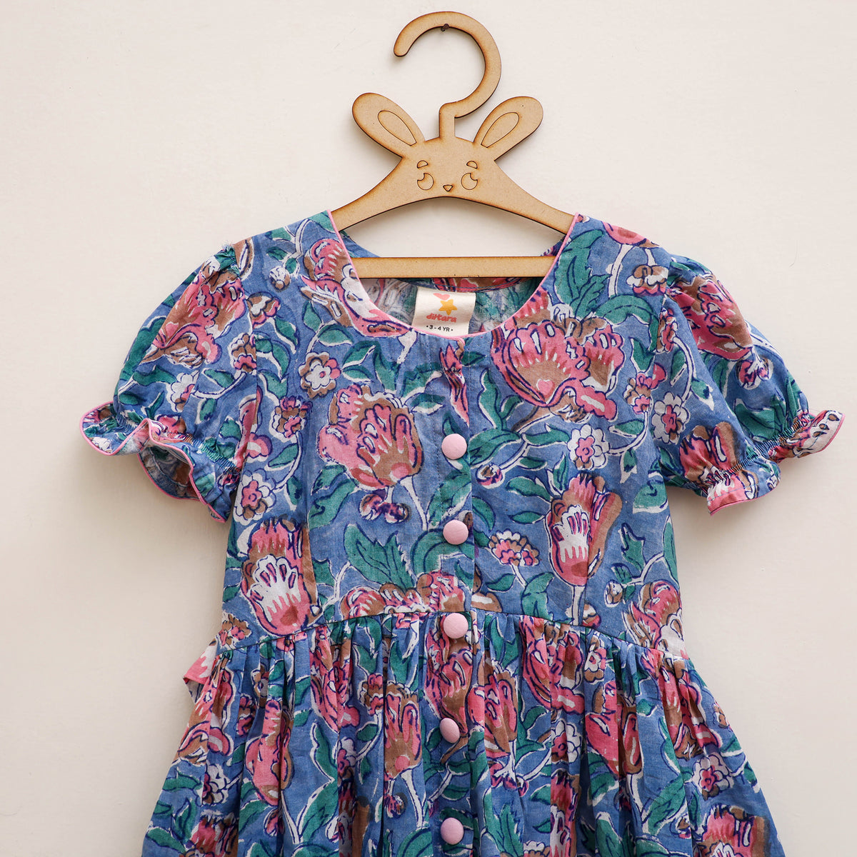 Pure Cotton Girls Frock Dress in Sanganeri Floral Prints (3-4 Years) 25