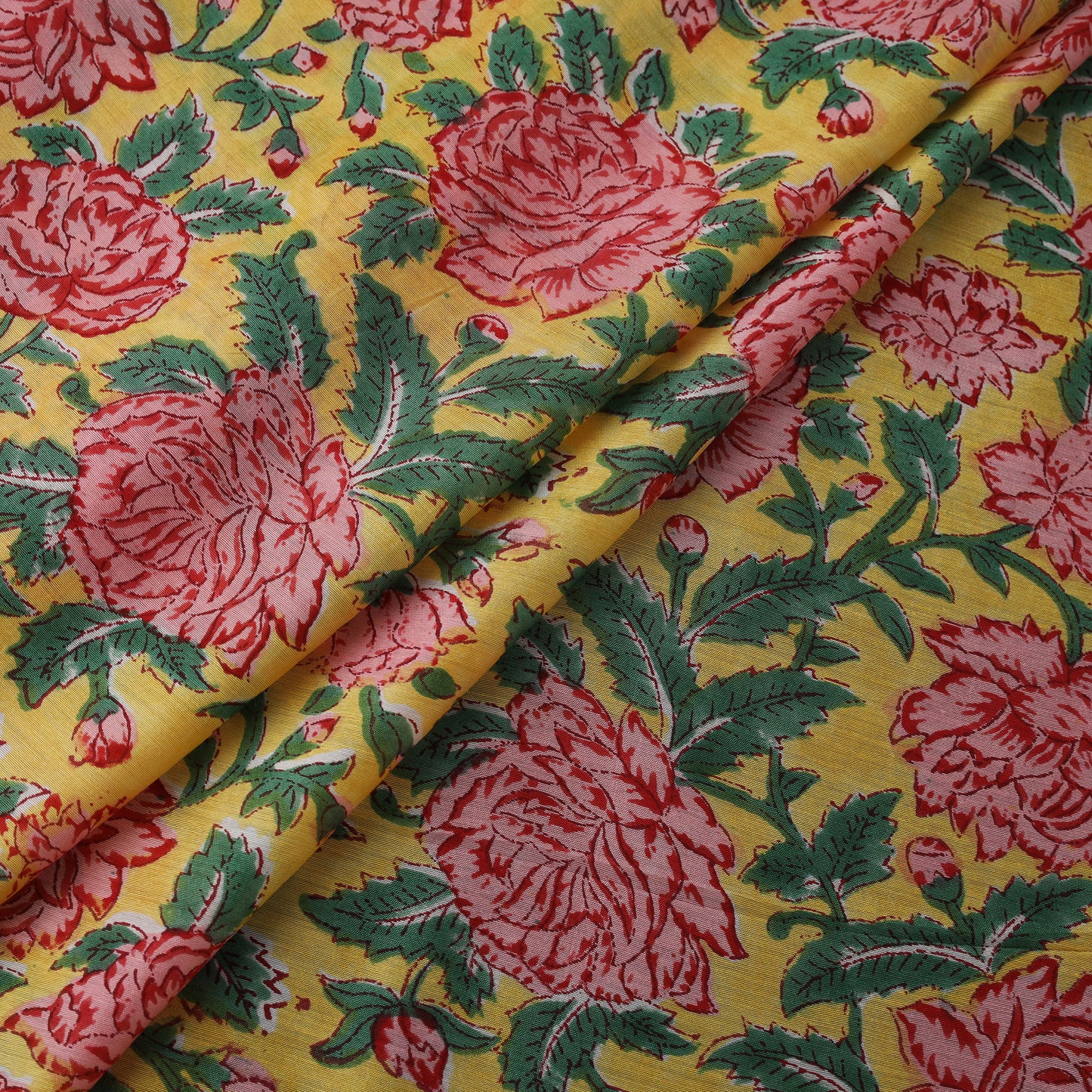 Yellow - Sanganeri Hand Block Print Modal Silk Fabric 02