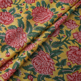 Yellow - Sanganeri Hand Block Print Modal Silk Fabric 02