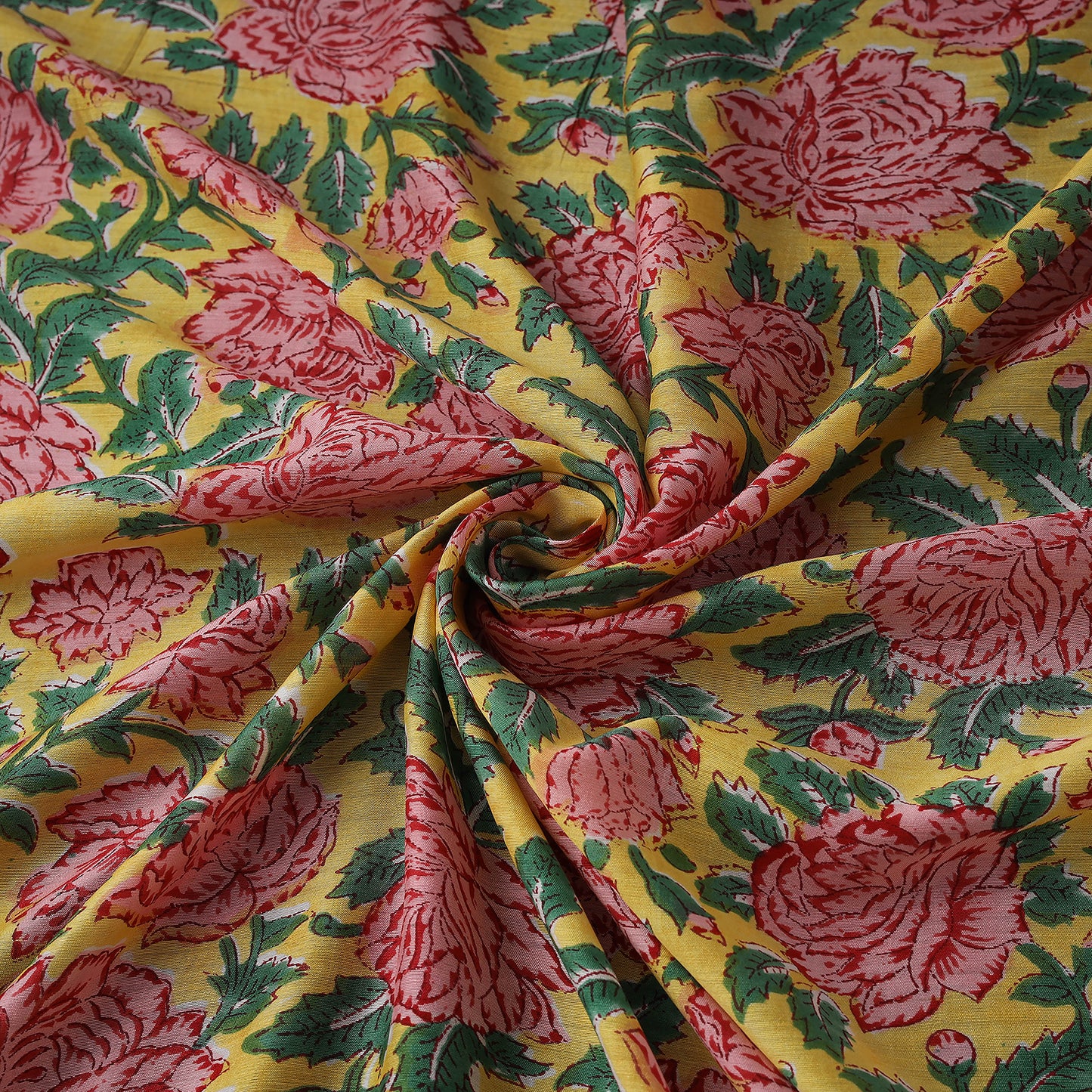 Yellow - Sanganeri Hand Block Print Modal Silk Fabric 02