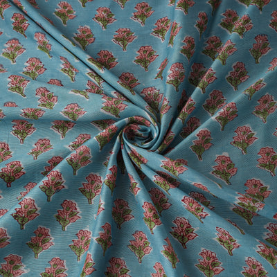 Blue - Sanganeri Hand Block Print Modal Silk Fabric 05