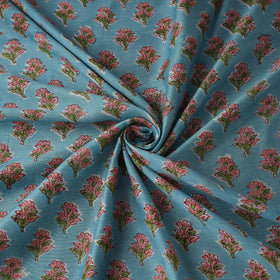 Blue - Sanganeri Hand Block Print Modal Silk Fabric 05