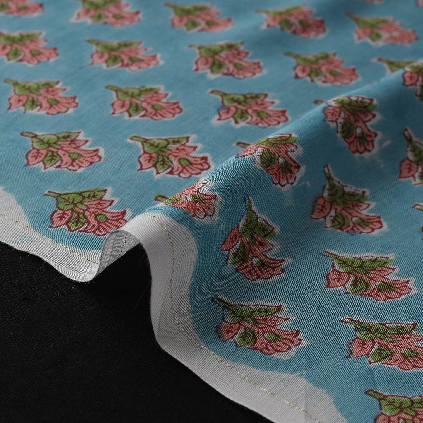 Blue - Sanganeri Hand Block Print Modal Silk Fabric 05