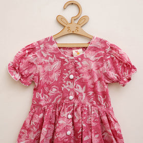 Pure Cotton Girls Frock Dress in Sanganeri Floral Prints (3-4 Years) 27
