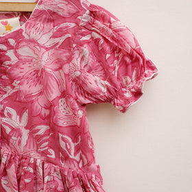 Pure Cotton Girls Frock Dress in Sanganeri Floral Prints (3-4 Years) 27