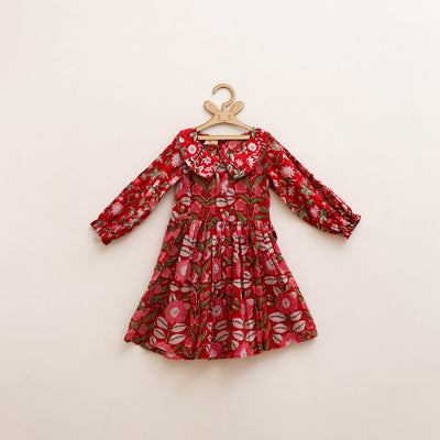 Pure Cotton Girls Frock Dress in Sanganeri Floral Prints (3-4 Years) 28