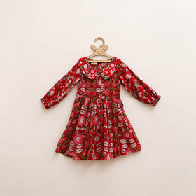Pure Cotton Girls Frock Dress in Sanganeri Floral Prints (3-4 Years) 28