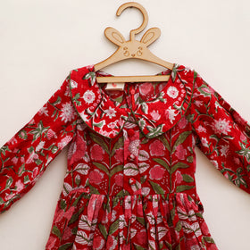 Pure Cotton Girls Frock Dress in Sanganeri Floral Prints (3-4 Years) 28