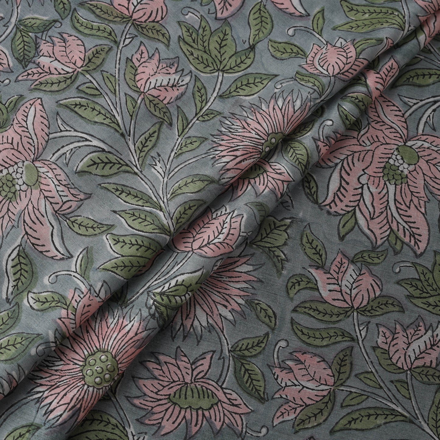 Green - Sanganeri Hand Block Print Modal Silk Fabric 04