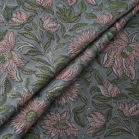 Green - Sanganeri Hand Block Print Modal Silk Fabric 04